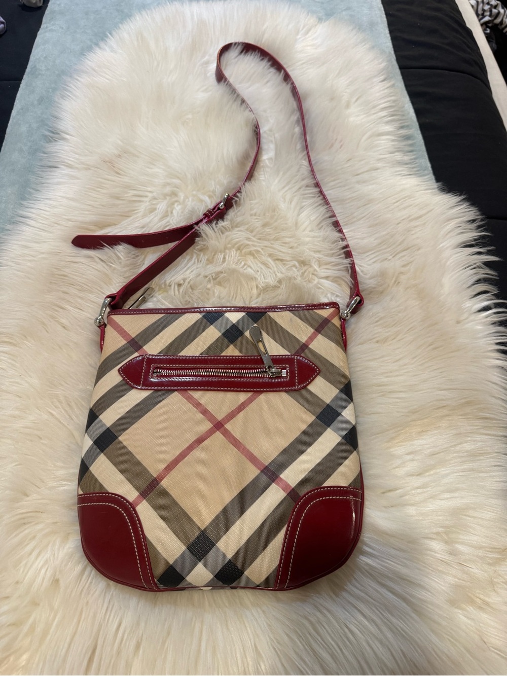 Burberry Red Plaid canvas Crossbody Shoulder Bag